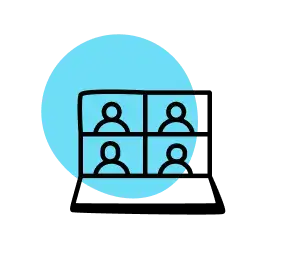 Logo of laptop with group video call on it