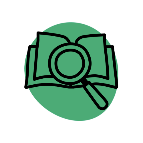 Explore icon with a magnifying glass over a book