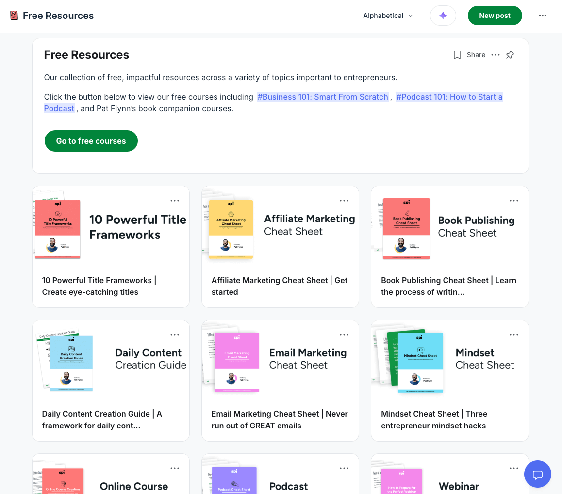 View of the Explore Free Resources with nine cheat sheets